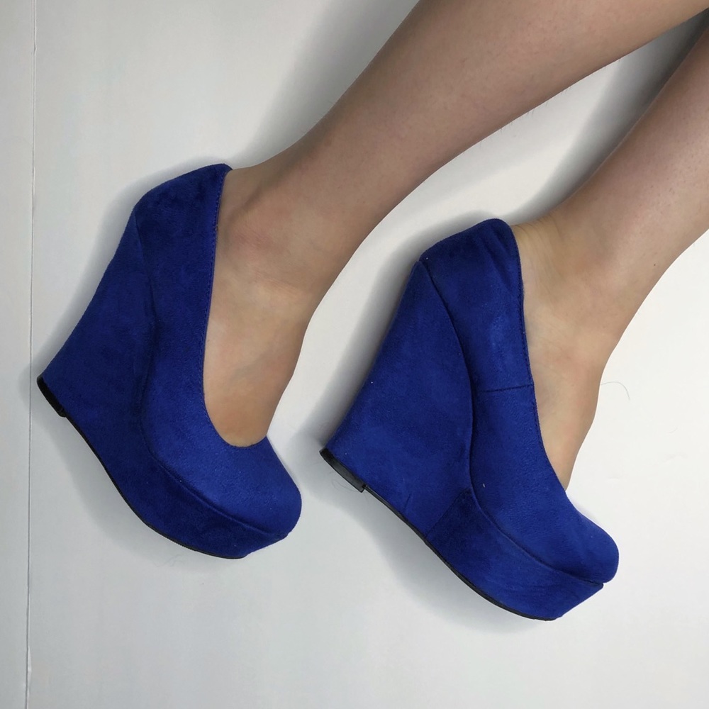 Massimo Blue Wedge Faux Suede Platform Heels